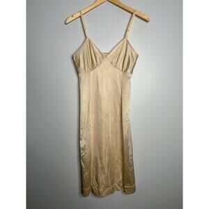 L'eggs Women's Vintage Adjustable Strap‎ Gold Midi Slip Dress Size M